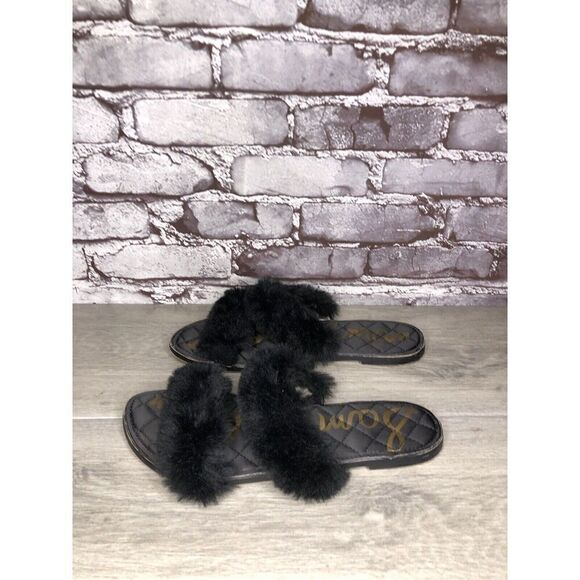 Sam Edelman Griselda Black Faux Fur Strap Slides Sandals Women’s Sz 9M US/39EU - Picture 9 of 15